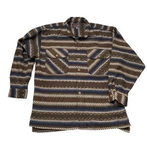Vintage striped geometric Aztec wool blend woven flannel button down shirt